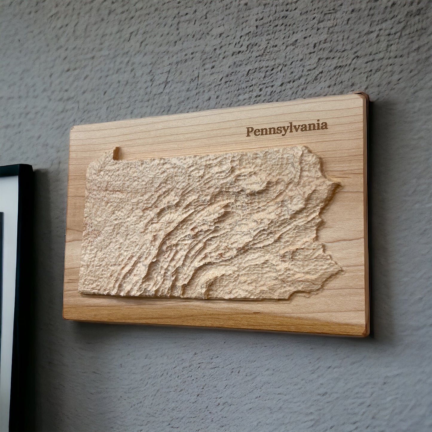 Pennsylvania Map | Wood Carved Relief Map | 3D Topographic Wooden Map | Unique Wedding Anniversary Birthday Housewarming Gift | Pennsylvania