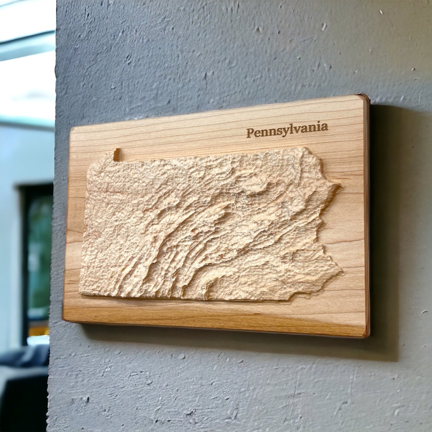 Pennsylvania Map | Wood Carved Relief Map | 3D Topographic Wooden Map | Unique Wedding Anniversary Birthday Housewarming Gift | Pennsylvania