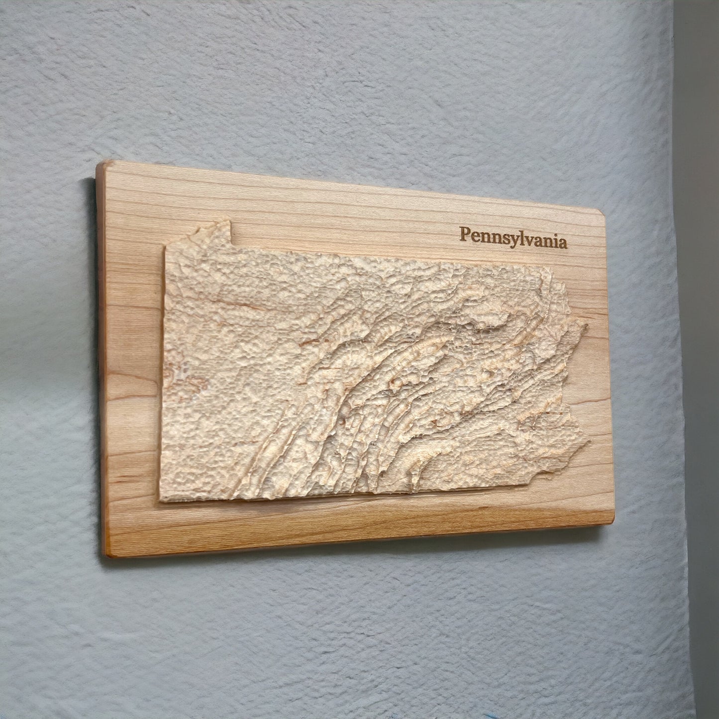 Pennsylvania Map | Wood Carved Relief Map | 3D Topographic Wooden Map | Unique Wedding Anniversary Birthday Housewarming Gift | Pennsylvania