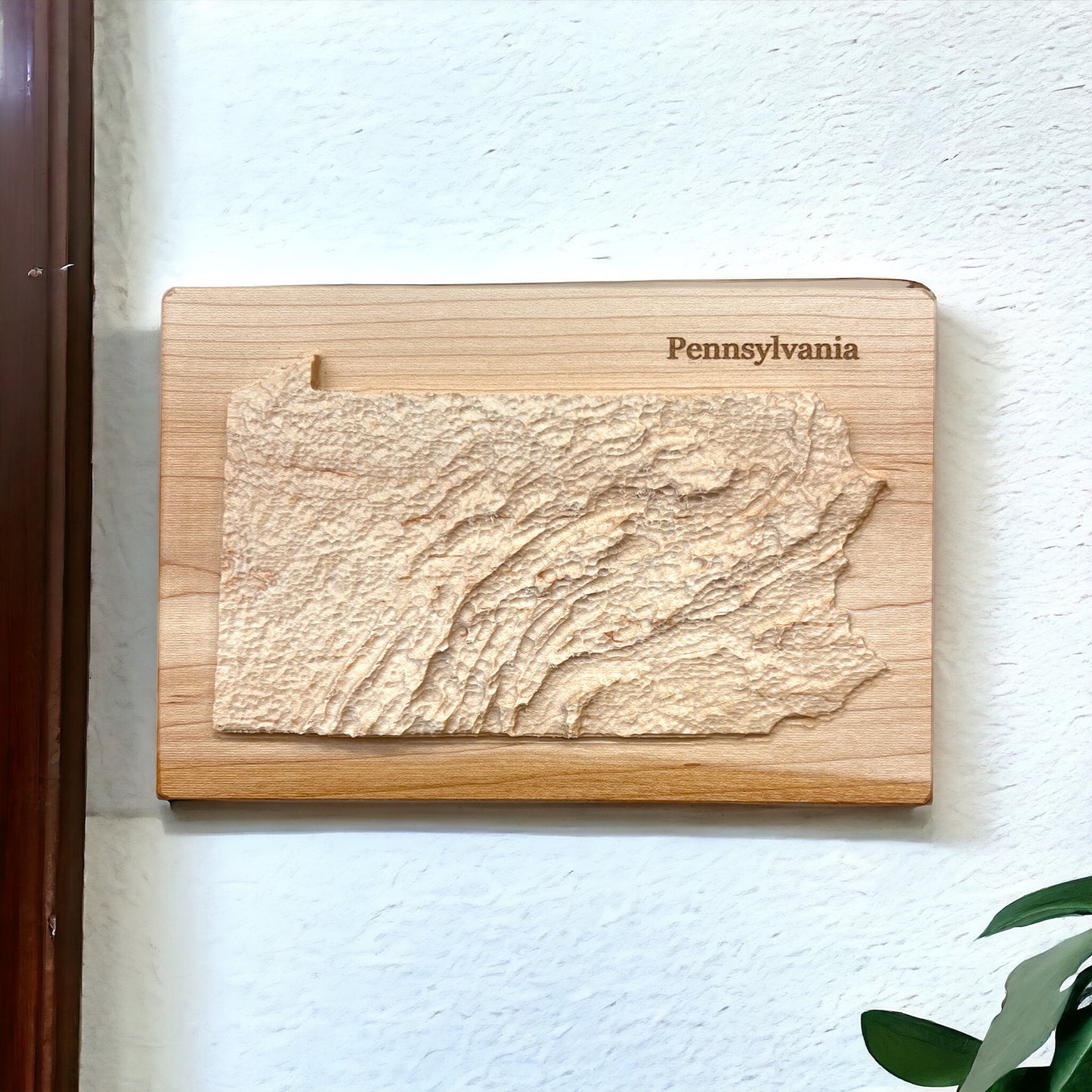 Pennsylvania Map | Wood Carved Relief Map | 3D Topographic Wooden Map | Unique Wedding Anniversary Birthday Housewarming Gift | Pennsylvania