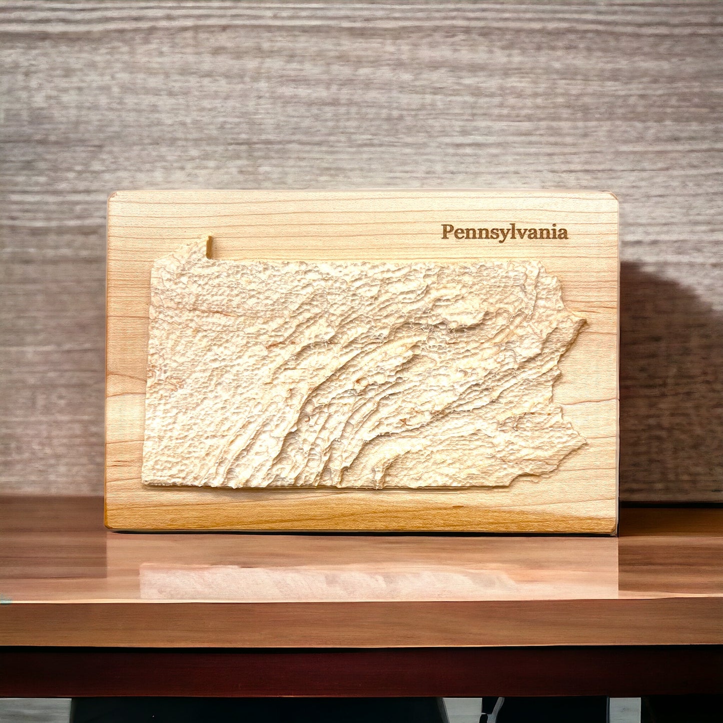 Pennsylvania Map | Wood Carved Relief Map | 3D Topographic Wooden Map | Unique Wedding Anniversary Birthday Housewarming Gift | Pennsylvania