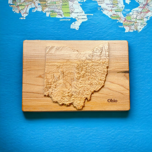 Ohio Map | Wood Carved Relief Map | 3D Topographic Wooden Map | Unique Wedding Anniversary Birthday Housewarming Gift | Ohio