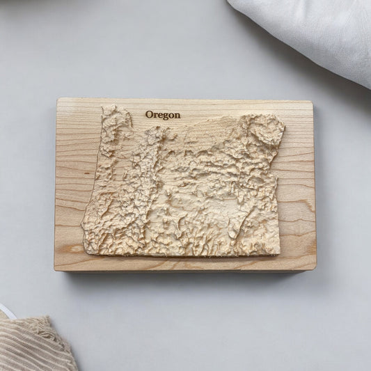 Oregon Map | Wood Carved Relief Map | 3D Topographic Wooden Map | Unique Wedding Anniversary Birthday Housewarming Gift | Oregon Gift