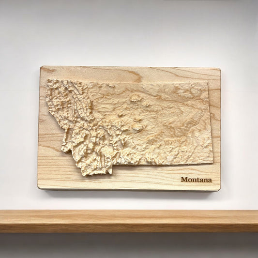 Montana Map | Wood Carved Relief Map | 3D Topographic Wooden Map | Unique Wedding Anniversary Birthday Housewarming Gift | Montana Gift