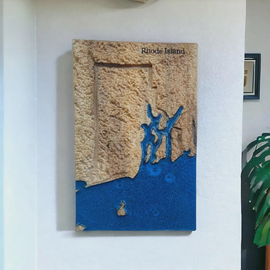 Rhode Island 3D Topographic Wood Carved Relief Map | Rhode Island Gift
