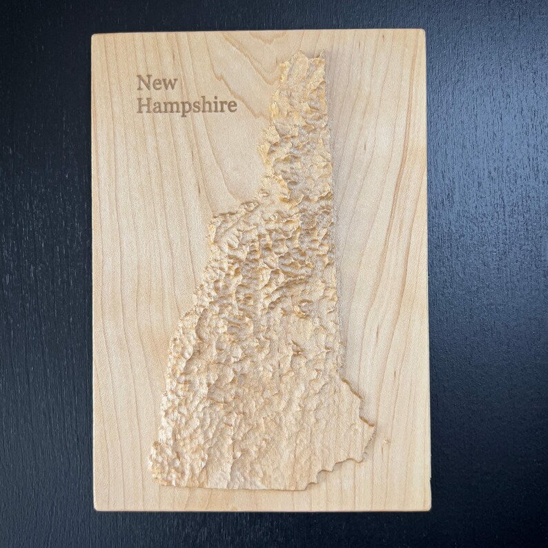 New Hampshire 3D Topographic Wood Carved Relief Map | New Hampshire Gift