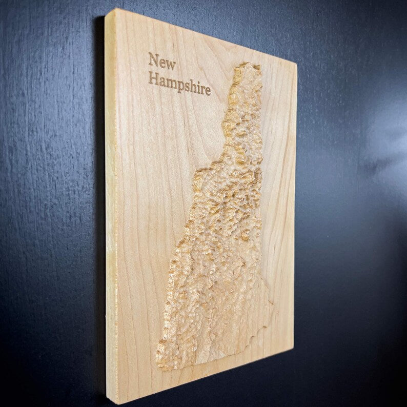 New Hampshire 3D Topographic Wood Carved Relief Map | New Hampshire Gift
