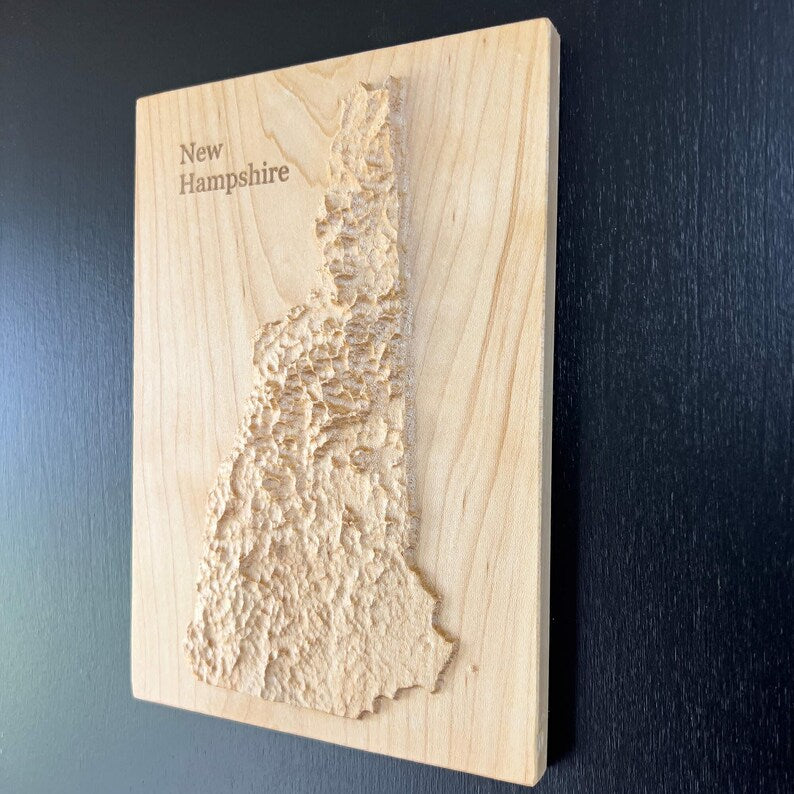 New Hampshire 3D Topographic Wood Carved Relief Map | New Hampshire Gift