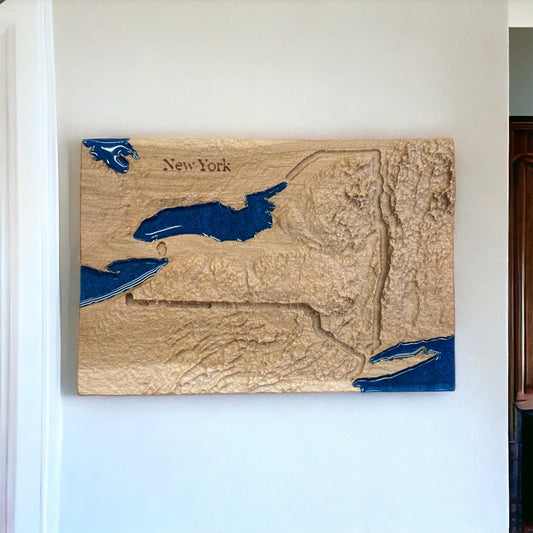 New York Wood Carved 3D Topographic Wooden Map | New York Gift
