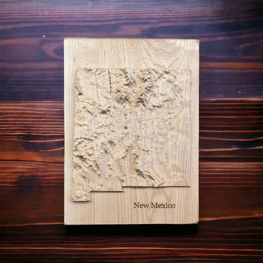 New Mexico 3D Topographic Wood Carved Relief Map | New Mexico Gift
