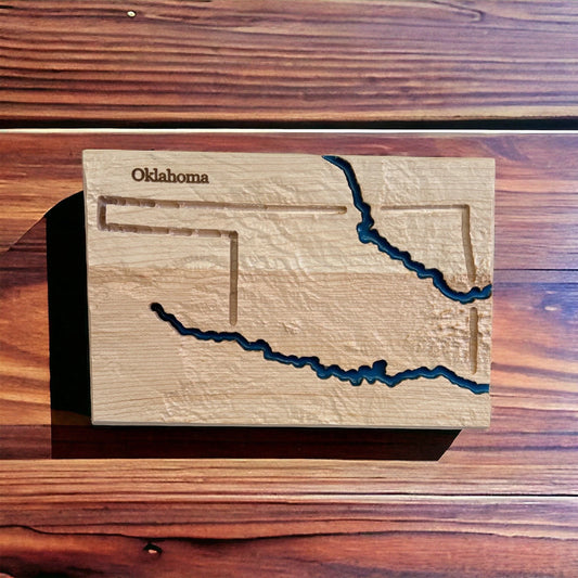 Oklahoma Wood Carved 3D Topographic Relief Map | Oklahoma Gift