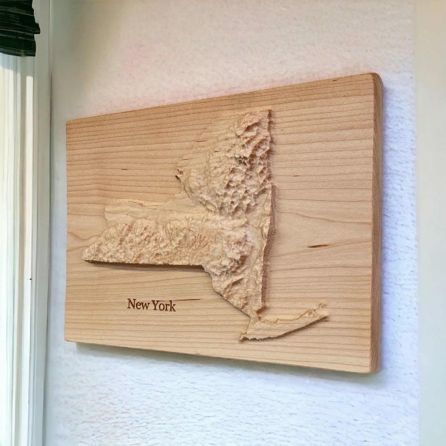 New York Wood Carved 3D Topographic Wooden Map | New York Gift