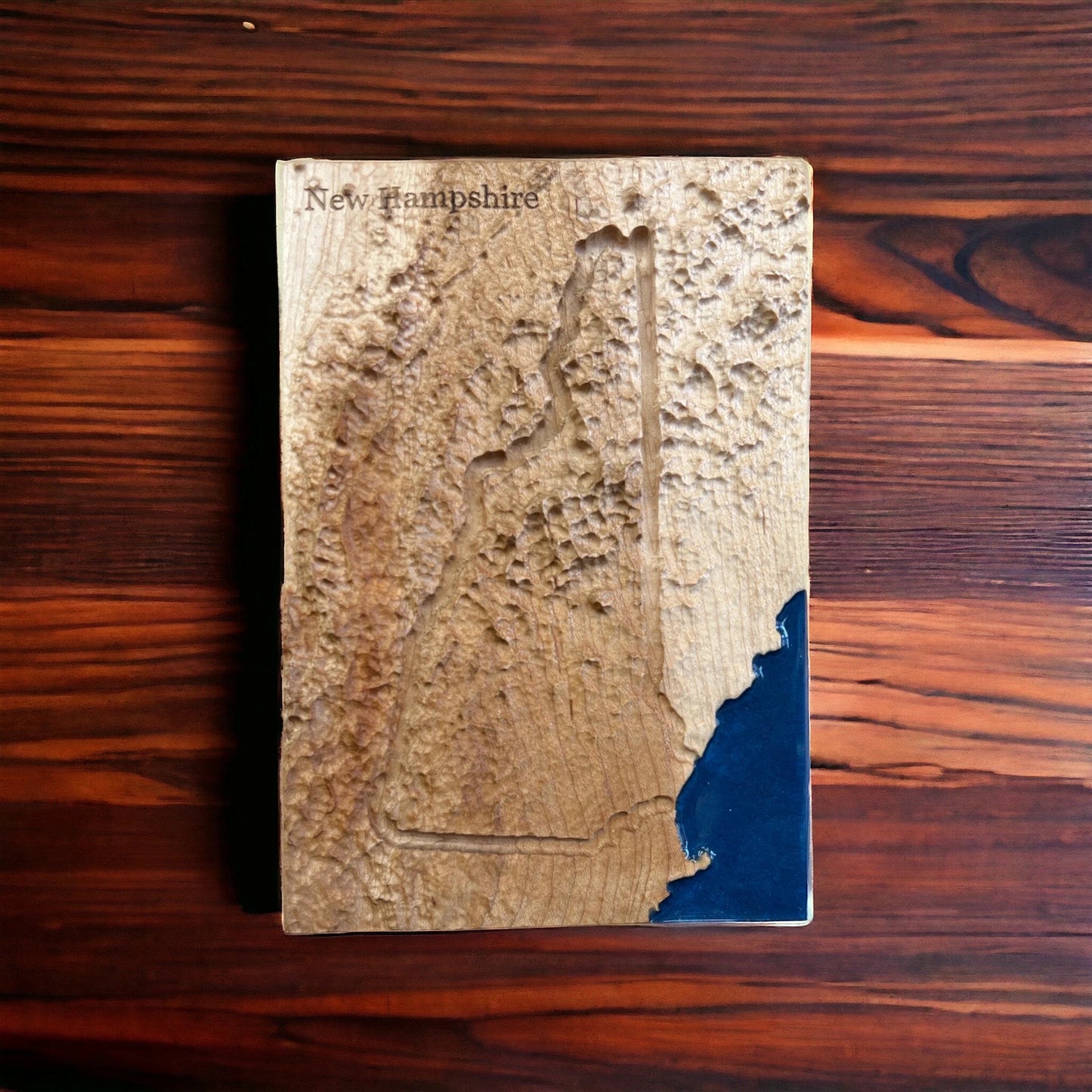 New Hampshire 3D Topographic Wood Carved Relief Map | New Hampshire Gift