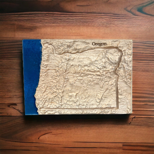 Oregon Wood Carved 3D Topographic Wooden Relief Map | Oregon Gift