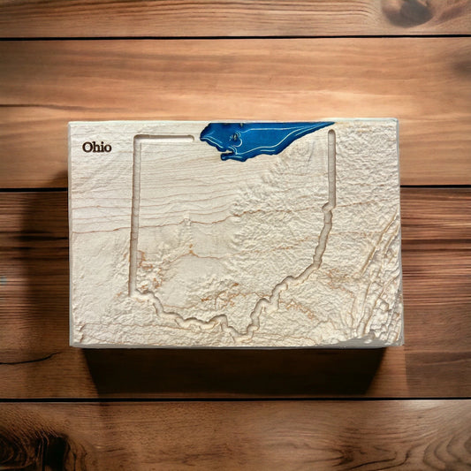 Ohio Wood Carved 3D Relief Map | Ohio State Map Gift
