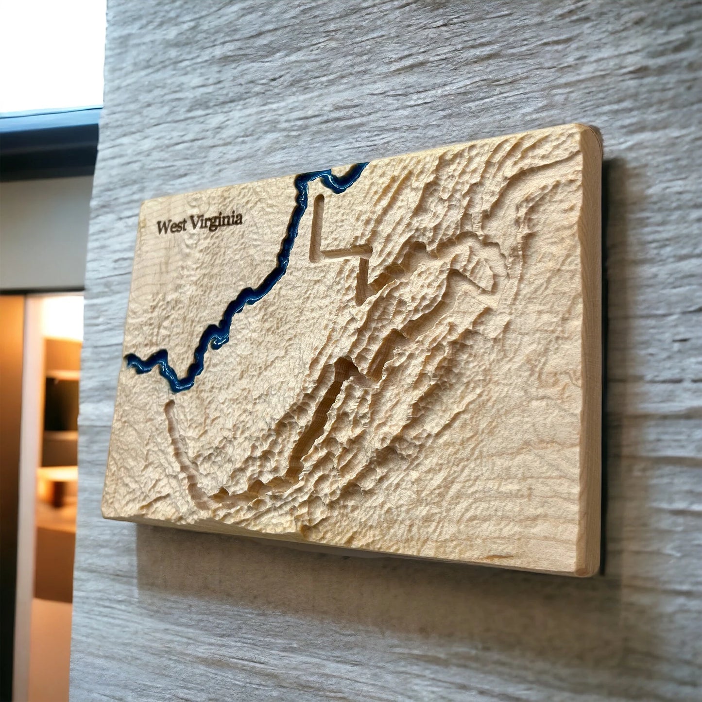 West Virginia Wood Carved 3D Topographic Wood Relief Map | West Virginia Art Gift