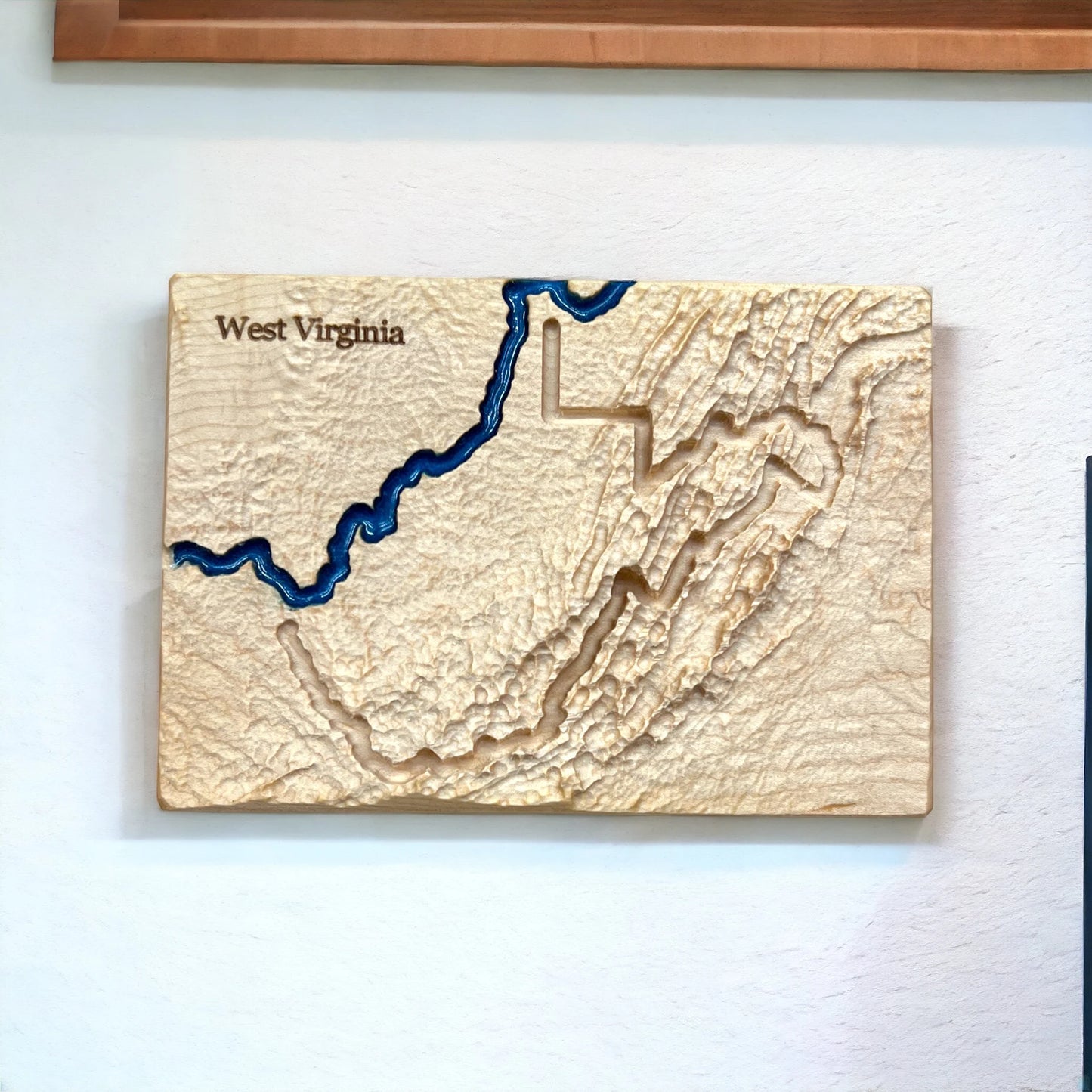 West Virginia Wood Carved 3D Topographic Wood Relief Map | West Virginia Art Gift