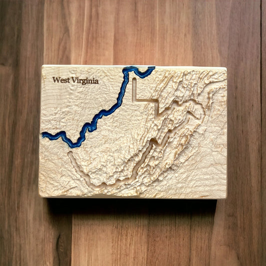 West Virginia Wood Carved 3D Topographic Wood Relief Map | West Virginia Art Gift