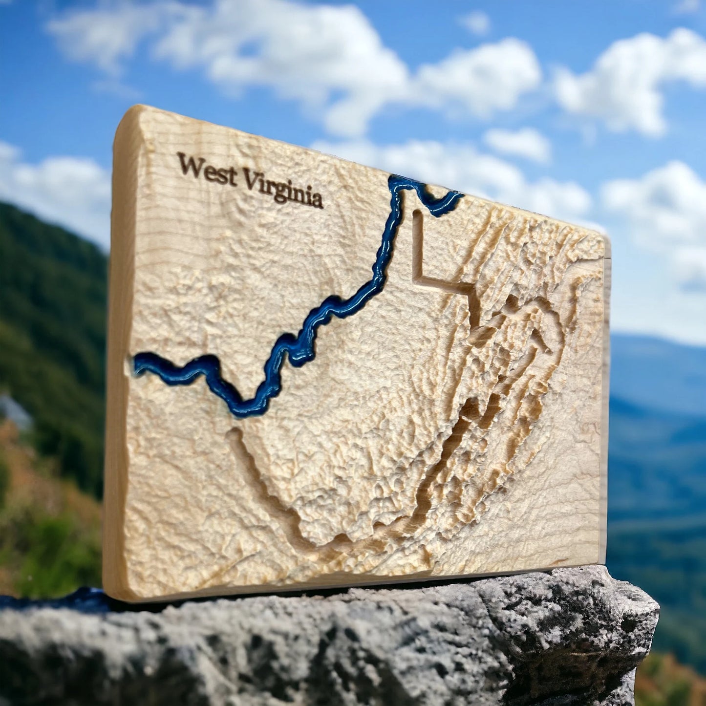 West Virginia Wood Carved 3D Topographic Wood Relief Map | West Virginia Art Gift