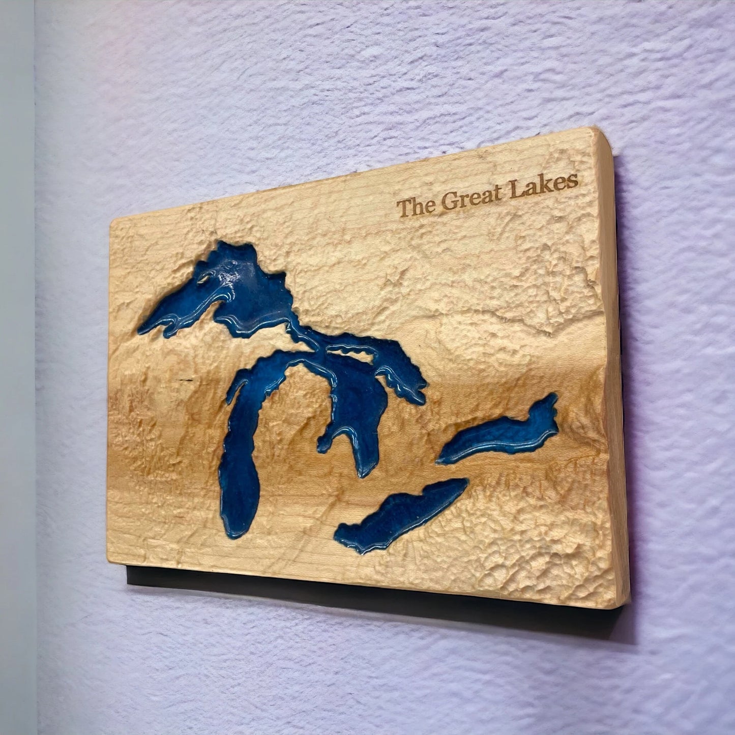 Great Lakes 3D Relief Wood Epoxy Art | Lakes Travel Gift