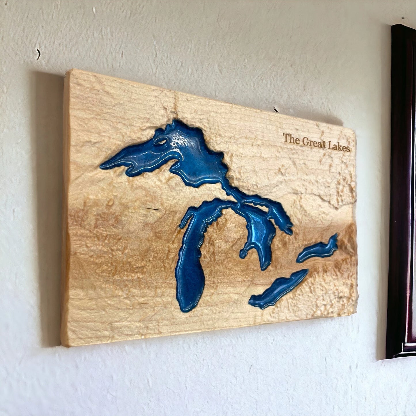 Great Lakes 3D Relief Wood Epoxy Art | Lakes Travel Gift