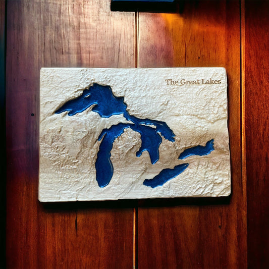 Great Lakes 3D Relief Map | Great Lakes Wood Epoxy Art | Lake Superior | Lake Michigan | Lake Huron | Lake Erie | Lake Ontario | Travel Gift
