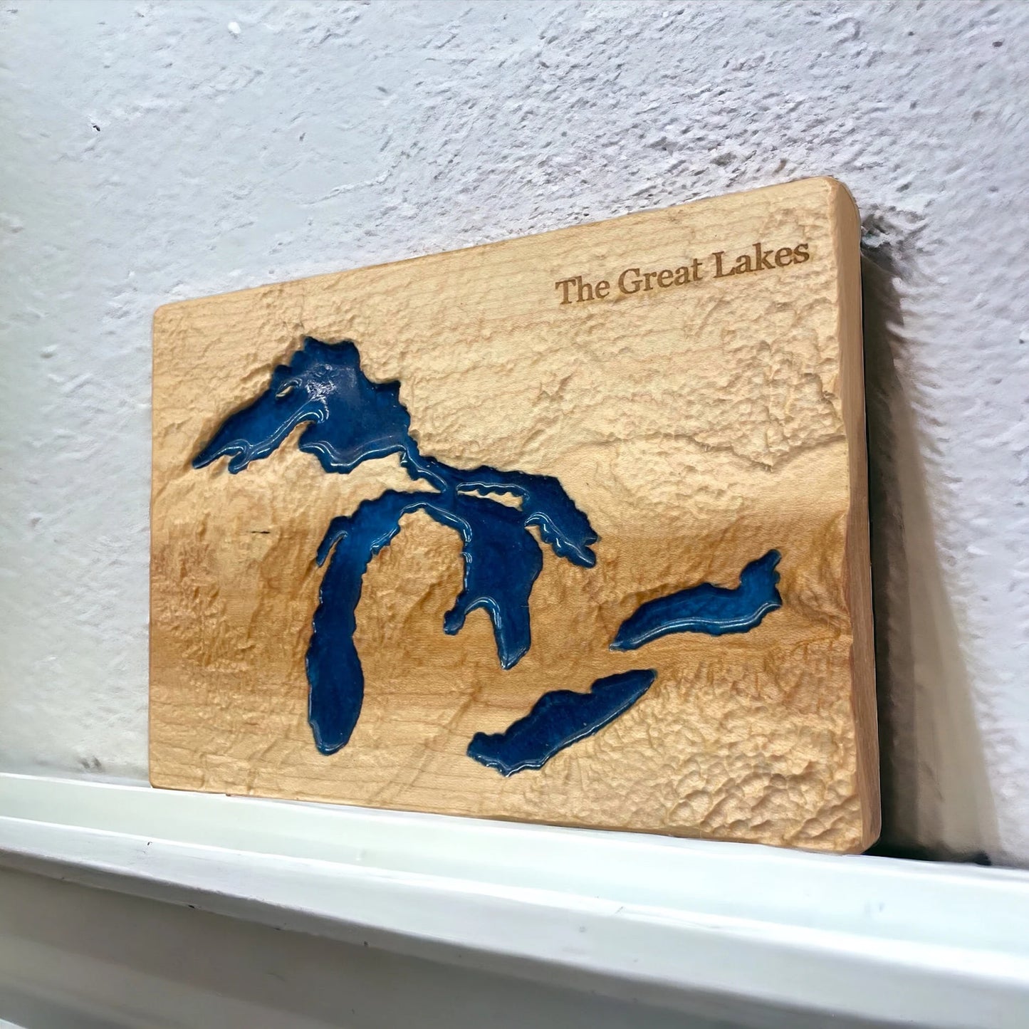 Great Lakes 3D Relief Wood Epoxy Art | Lakes Travel Gift