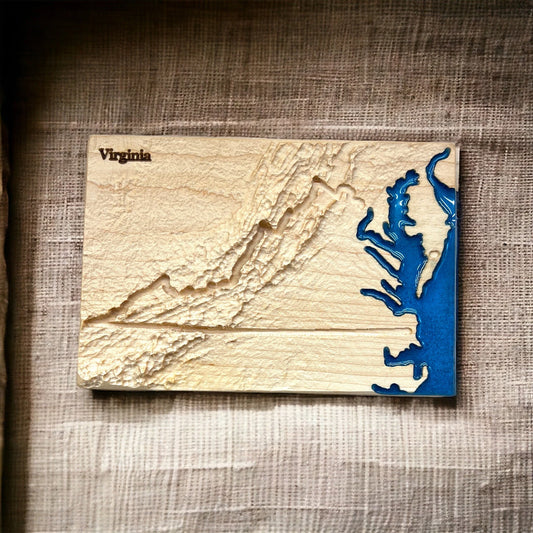 Virginia State 3D Topographic Wooden Carved Relief Map | Virginia State Gift