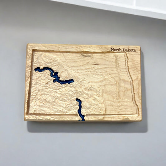 North Dakota Wood Carved 3D Topographic Relief Map | North Dakota Gift