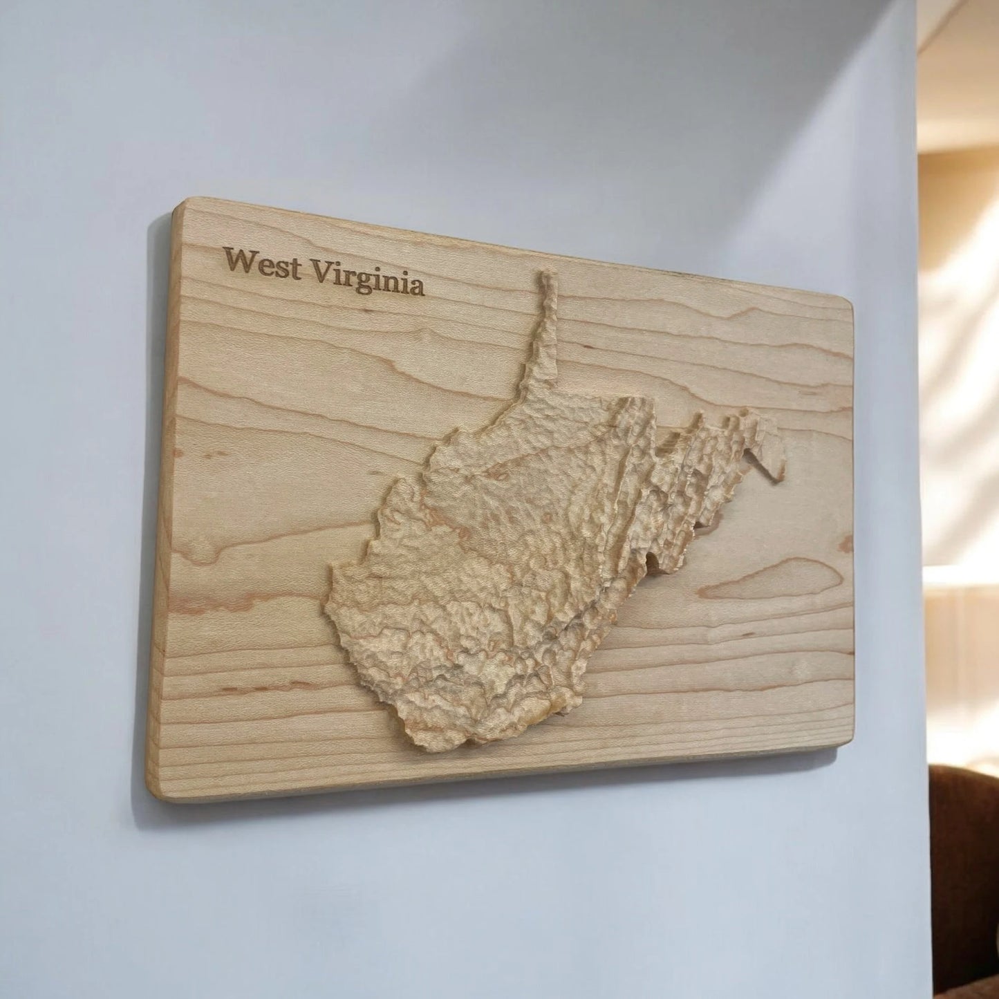 West Virginia Wood Carved 3D Topographic Wood Relief Map | West Virginia Art Gift