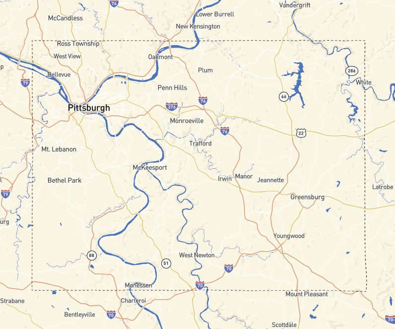 Custom Wooden Map of Allegheny County, Pennsylvania, United States