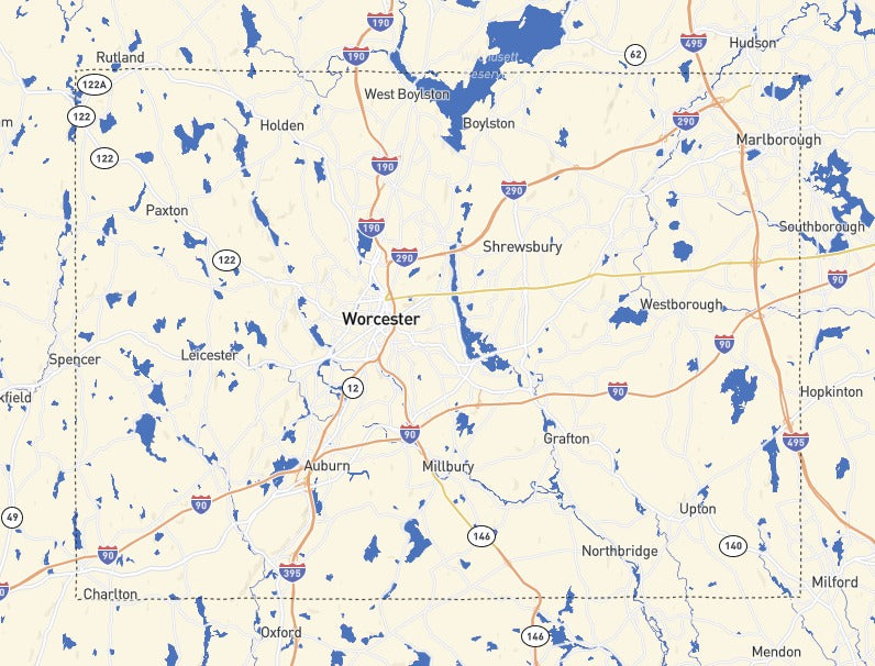 Custom Wooden Map of Worcester County, Massachusetts, United States